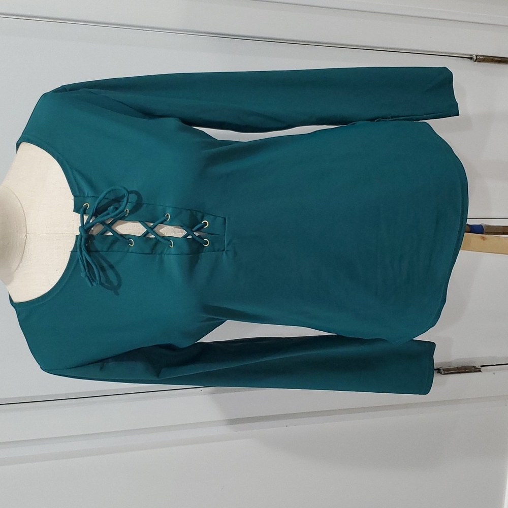 Old Navy Long Sleeves Green Rashguard Lace-up Top Large